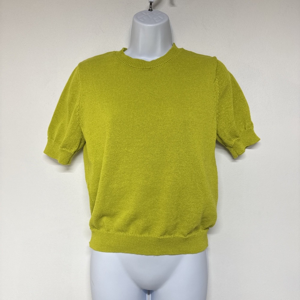Zara Sweater Size M Womens Short Sleeve Crew Neck Polyester Linen Yellow